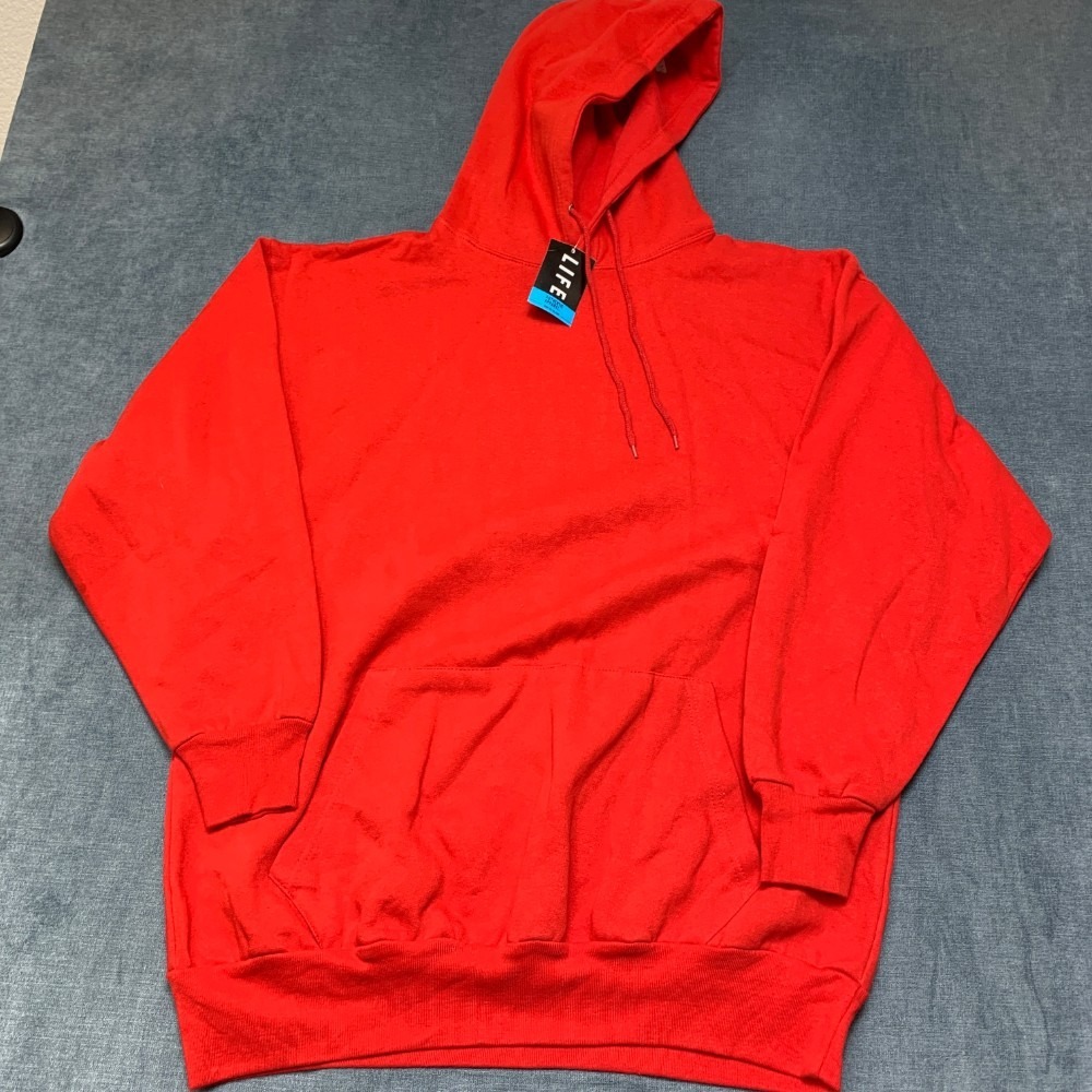 Life Authentic Apparel Hoodie Mens 2XL Red Cotton Fleece Lined Drawstring Cozy
